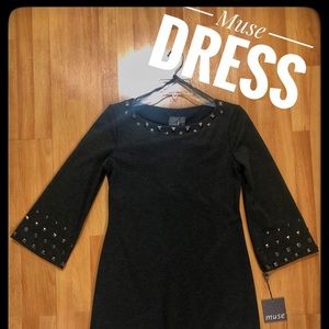 Muse Gray Heather Dress w/ Metal Accents